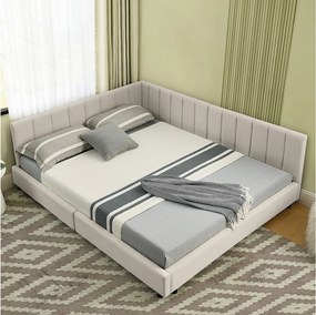 Łóżko podwójne 140×200 cm z miękkiego aksamitu, wysokie wezgłowie, idealne do pokoju rodzinnego lub mieszkania, dla par i małych rodzin – beżowe