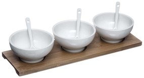 Zestaw do przekąsek, 3 porcelanowe miseczki + łyżeczki i podstawka