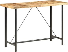 Industrialny stół barowy z surowego drewna mango 150x70x107 cm, 6 miejsc, czarne metalowe nogi