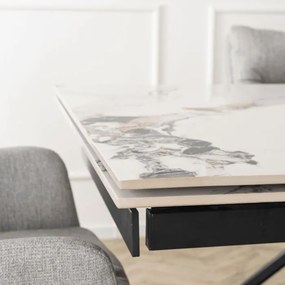Stół Rozkładany Prostokątny REX 2 180-240 cm Ceramiczny Biały Marmur/Czarny do Jadalni Nowoczesny Loft