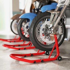HOMCOM Stojak Motocyklowy Zestaw do Przedniego/Tylniego Koła Podnośnik Motocyklowy do 544 kg Stalowy Czerwony