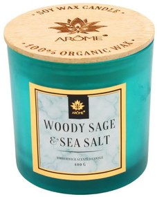 Arome Świeca sojowa Woody Sage and Salt 400 g zdrewnianym knotem i pokrywką