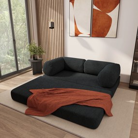 Masseno Sofa piankowa EIREN z funkcją spania, Kanapa z pianki do salonu, Bezmontażowa, Tkanina bucle – Czarny QUELLE 100