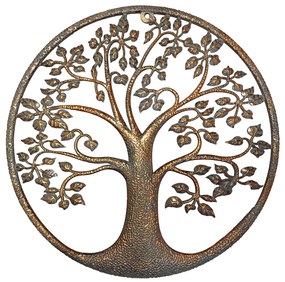 Metalowa dekoracja ścienna Drzewo Życia, szaro-złoty, 39,8 cm