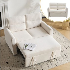 Sofa 2-osobowa - 127 x 90 x 87 cm - rozkładana sofa + regulowane oparcie + poduszki - aksamit - beżowy