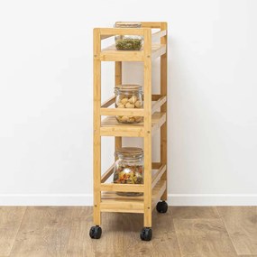 Mobilny regał kuchenny LINHA, 3 poziomy, bambusowy