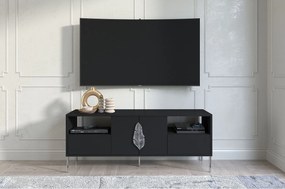 Czarna komoda RTV Skandica MERLIN ze srebrnymi dodatkami