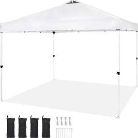 Rozkładana Altana Ogrodowa SucceBuy 304,8x304,8 Cm Plandeka Srebrna Powłoka PU 250D Przenośna Torba na Kółkach 4 Torby