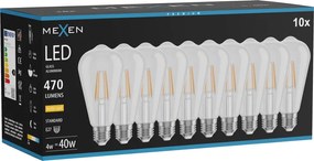 Mexen Vintis 10x żarówka filament LED E27, ST64, 4W, Ciepła - 2700K, 470 lm, clear - L152-E27-0427-00x10