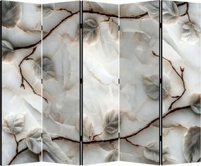 Parawan pokojowy 5-częściowy 225x172 Jednostronny dekoracyjny glamour mineralny Biały Alabastrowe Gałęzie