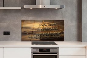 Szkło do Kuchni na Ścianę Statek na tle Morskich Chmur