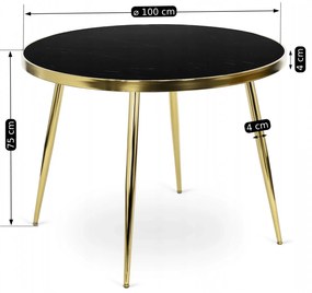 Stół Okrągły TINGA 100 cm Czarny/Złoty Glamour