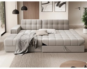 Beżowy aksamitny rozkładany narożnik (lewostronny/z szezlongiem) Blezalt – ELTAP