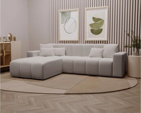 Emporius Miral narożnik w kształcie L - sofa do salonu bez funkcji spania i bez pojemnika - nowoczesny styl, lewostronny, tkanina aksamitna, jasny szary (Komodo 20)