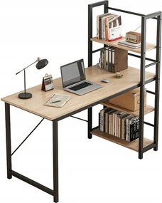 Biurko komputerowe z regałem półkami nowoczesne metalowe jasny brąz