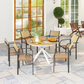 Outsunny Stół Ogrodowy Ø118cm, Wodoodporny Stół Balkonowy z Aluminium, Krzyżujące się nogi z projektem Lamel Teak