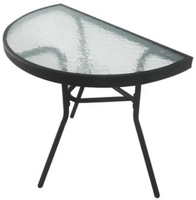 Półokrągły stolik ogrodowy z szklanym blatem ISLAND 70x40 cm, czarny