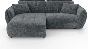 Ciemnoszary narożnik z tkaniny szenilowej (lewostronny/z szezlongiem) Nelia – Ropez