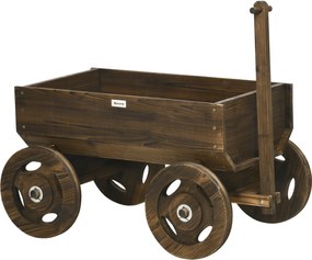 Outsunny Grządka w Drewnianym Wozie Lakier Ogniowy Przenośna Odporna na Pogodę Brązowa | Aosom PL
