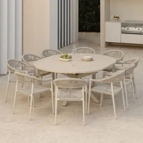 Zestaw Stołu 145-200x145 Cm Rozkładanego Barces I 10 Sztaplowanych Krzeseł Ogrodowych Z Podłokietnikami Z Aluminium Amatria Kremowa Tapioca - Sklum