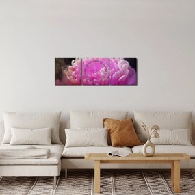 Obraz kwiatu w różowym dymie (z zegarem) (90x30 cm)