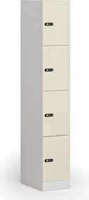 Szafka skrytkowa S1, 4 schowki, 1850 x 300 x 500 mm, zamek mechaniczny z kodem, drzwi laminowane, brzoza
