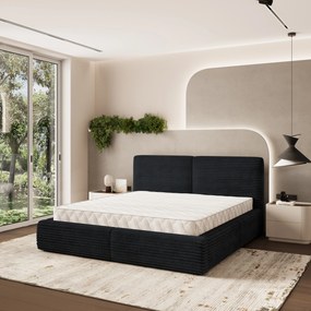 Masseno Łóżko Tapicerowane FELURO z pojemnikiem na pościel 200x200 cm - Czarny, TILIA 100
