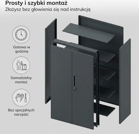 Szafa modułowa metalowa wielofunkcyjna na cokole antracytowa MEGAN 1600 x 900 x 400 mm