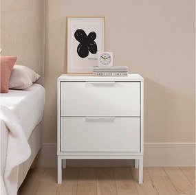 Stolik nocny Auri z dwoma szufladami, kolor biały.