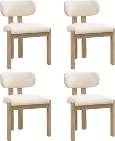 Zestaw 4 krzeseł z litego drewna - Styl nowoczesny - Wygodne oparcie - Konstrukcja z litego drewna - Tkanina bouclé - Naturalny