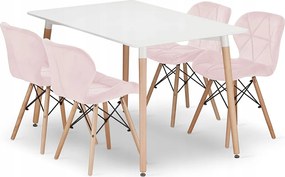 Valora YURO Stół prostokątny 120x80 biały + 4 krzesła WAKO różowe