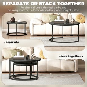 HOMCOM Nowoczesny zestaw stolików kawowych 2 szt., Piętrowe stoliki boczne z metalową ramą do salonu, sypialni, biura, Czarny | Aosom PL