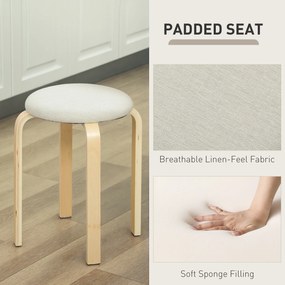 HOMCOM Tapicerowane Stołki w Zestawie 4 szt., Składane, z Lakierowaną Powierzchnią, Nogi z Drewna, Kremowe