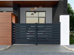 Brama wjazdowa rozwierna PRIMO, ażurowa, z aluminium w kolorze antracytowym – 350 × 158 cm (szer. × wys.)