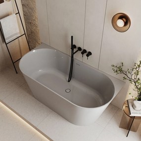 Wanna wolnostojąca przyścienna WALL Beige Matt / Glow  z konglomeratu beżowa matowa/błyszcząca 160 x 75 cm przelew typu SLIM : Kolor wanny - Szary połysk