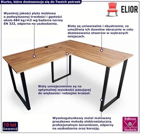 Narożne biurko w stylu loft 120x150x60 dąb craft złoty W0-S07