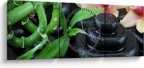 Obraz - Kamienie i orchidee (z zegarem) (90x30 cm)