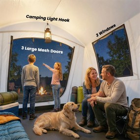 Outsunny Nadmuchiwany namiot dla 2-4 osób, szybkie rozstawianie, outdoorowy namiot z pompką, oknami z siatki, szpilkami i daszkiem | Aosom PL
