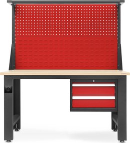 Stół warsztatowy z tablicą perforowaną Logan 150x75x170 cm antracyt/czerwony