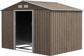 Outsunny Schowek Ogrodowy, 2 Drzwi Przesuwne, 4 Okna, Odporny na Warunki Atmosferyczne, Metalowa Konstrukcja, 2,7 x 1,9 x 1,9 m, Brązowy
