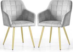 2x Krzesło tapicerowane z przeszyciami kwadratowymi Szare LUXANO Złote nogi