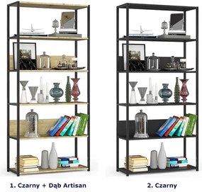 Otwarty regał z 6 półkami czarny + dąb artisan - Olav 6X