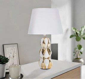 Ceramiczna lampa stołowa w biało-złotym kolorze z tekstylnym kloszem (wysokość 46 cm) Glam Balls – Mauro Ferretti