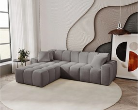 Emporius Napoli narożnik do salonu - gruba pianka, miękki narożnik w nowoczesnym stylu - lewostronny, tkanina aksamitna, szary (Komodo 21)