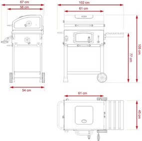 Avenberg Grill wielofunkcyjny BBQ Genius + ruszt żeliwny + kamień do pizzy, 70 x 103 x 105 cm