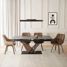 Stół Rozkładany Prostokątny REX 2 180-240 cm Ceramiczny Czarny Marmur/Orzech do Jadalni Nowoczesny Loft