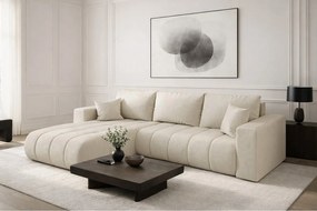 Narożnik z funkcją spania i pojemnikiem MILO PREMIUM, tkanina Monolith, Ecru, Lewy