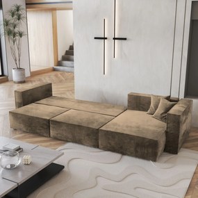 Masseno Narożnik TOLMO z funkcją spania i pojemnikiem na pościel Narozniki L, Rozkładana sofa - Beżowy, MONOLITH 09