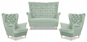 Zestaw wypoczynkowy Carol sofa fotele paski Family Meble seledynowy