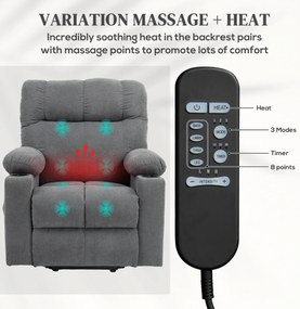 HOMCOM Fotel dla seniora z funkcją leżenia i pilotem szary 144 cm x 91 cm x 88 cm idealny do pomocy przy wstawaniu | Aosom PL